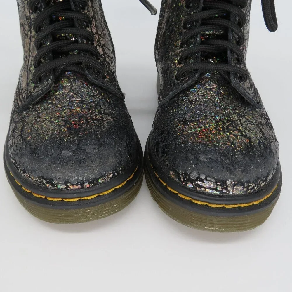 DR MARTENS Toddler Black Disco Crinkle 1460T Lace-Up Combat Boots Kid's Size 7